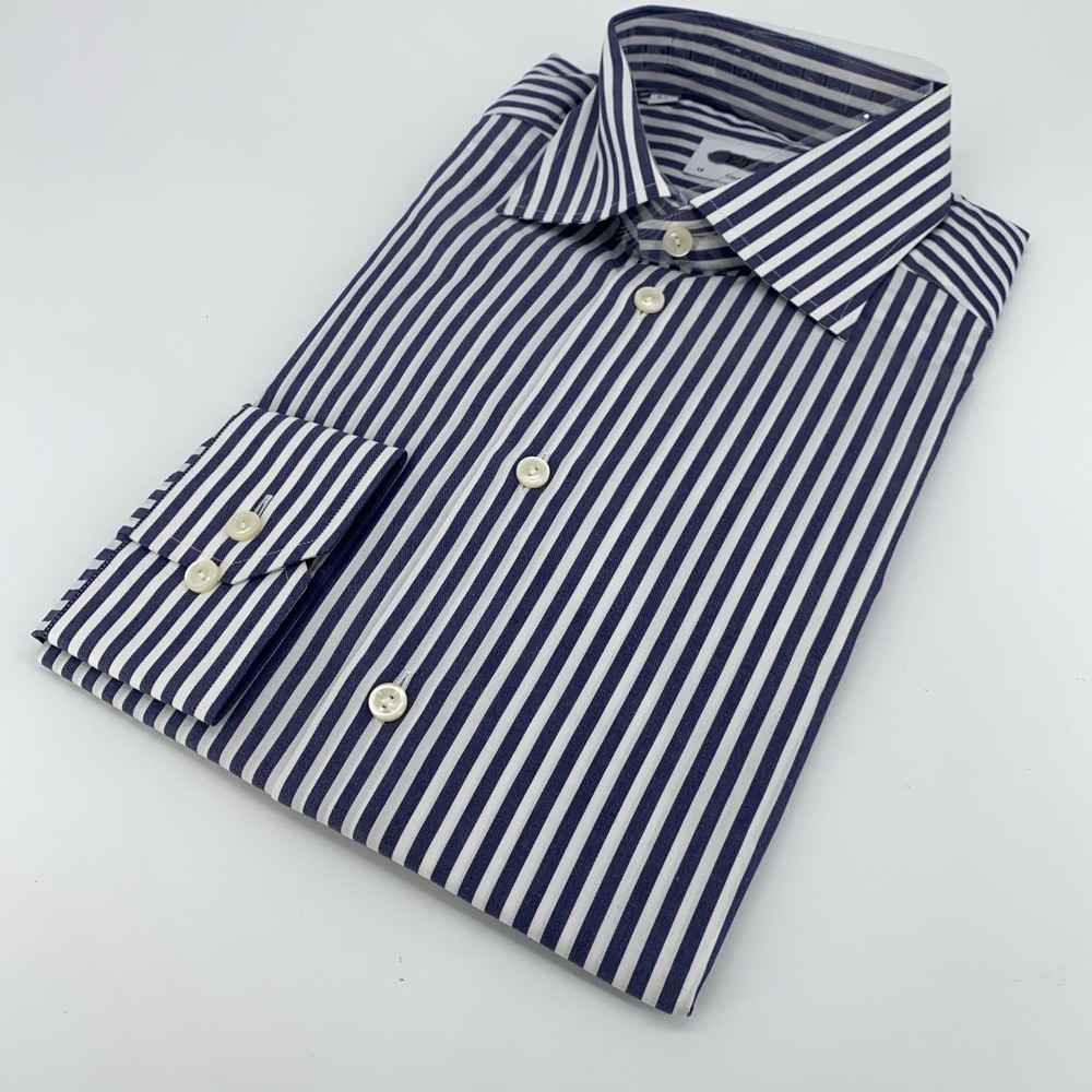 Eton Dress Shirt Mens 15-38 Blue White Striped Contemporary Fit Collar Button Up